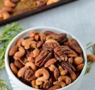 rosemary roasted nuts in bowl