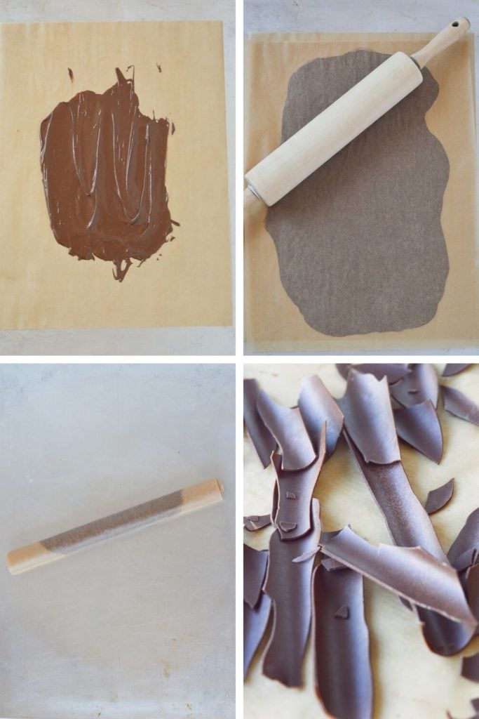 process of making chocolate bark for a cake