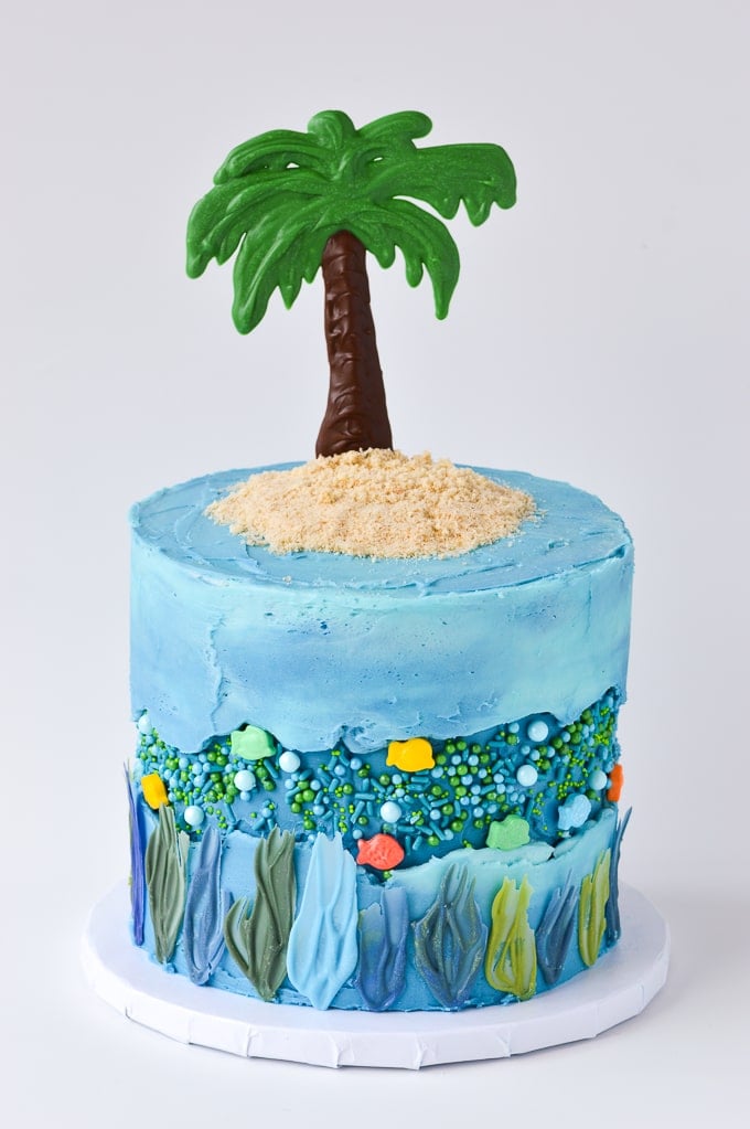 tropic island ocean fault line cake with sprinkle fish