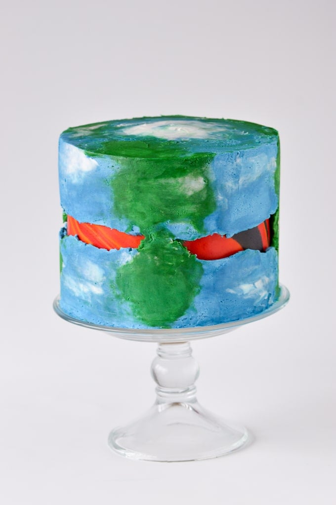 earth themed fault line cake with fondant